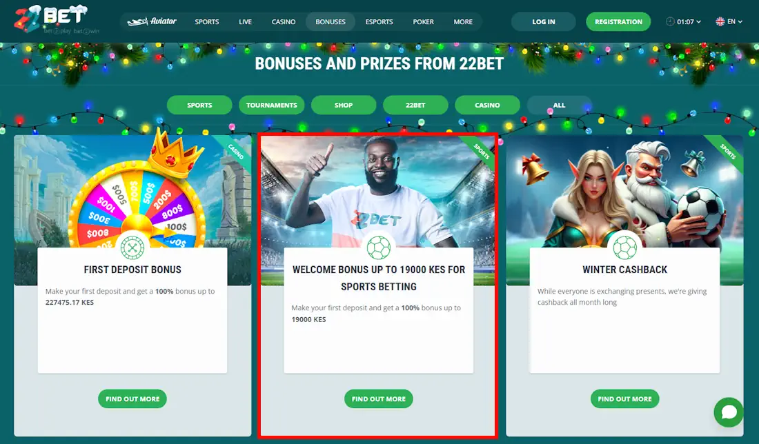 22Bet Welcome Bonus Screenshot